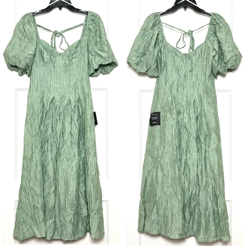 LULUS Sweetheart Neck Puff Short Sleeve Pleated Babydoll Princesscore Dress S - Picture 4 of 6